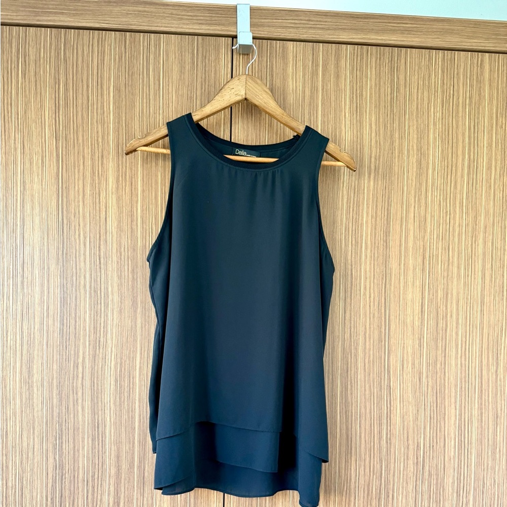 Dalia Black Sleeveless Layered Top Size Large